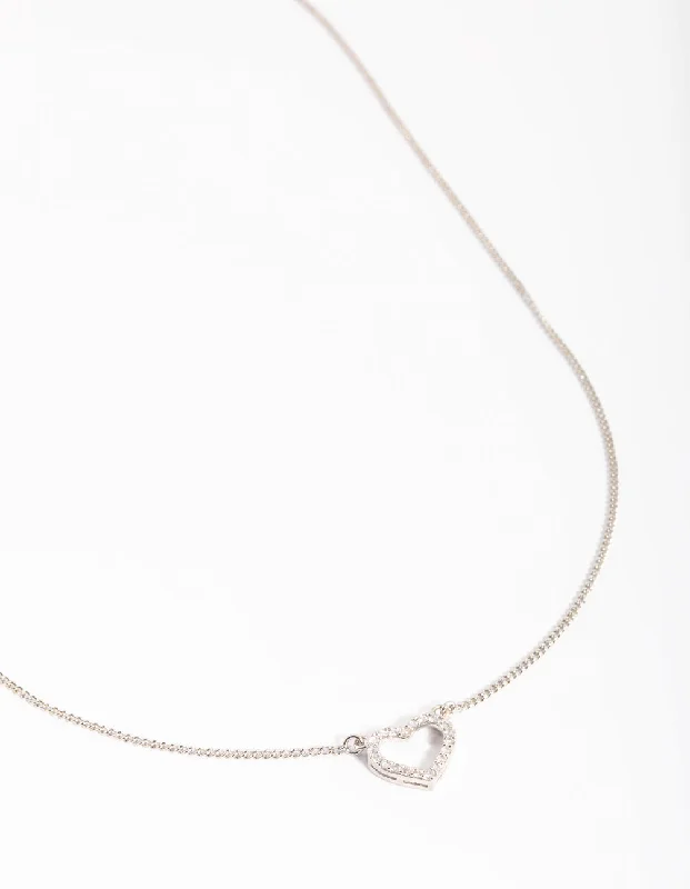 Rhodium Cubic Zirconia Heart Necklace