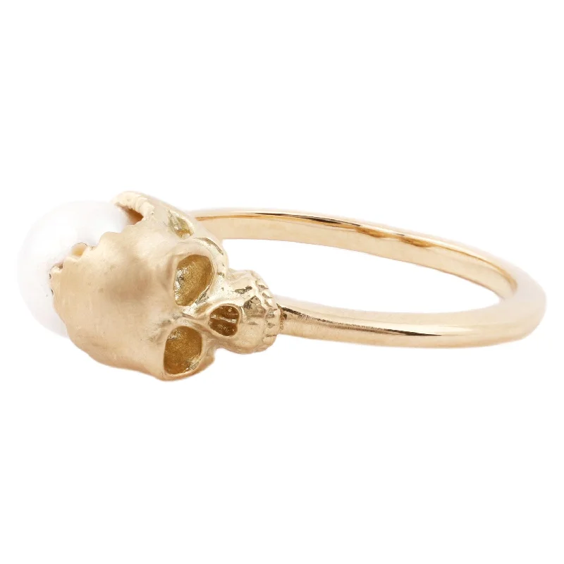 Open Skull Pearl Ring