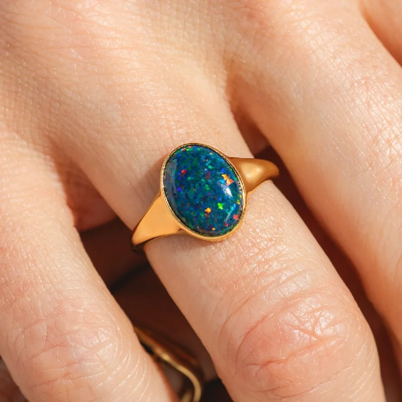 Black Opal Signet Ring