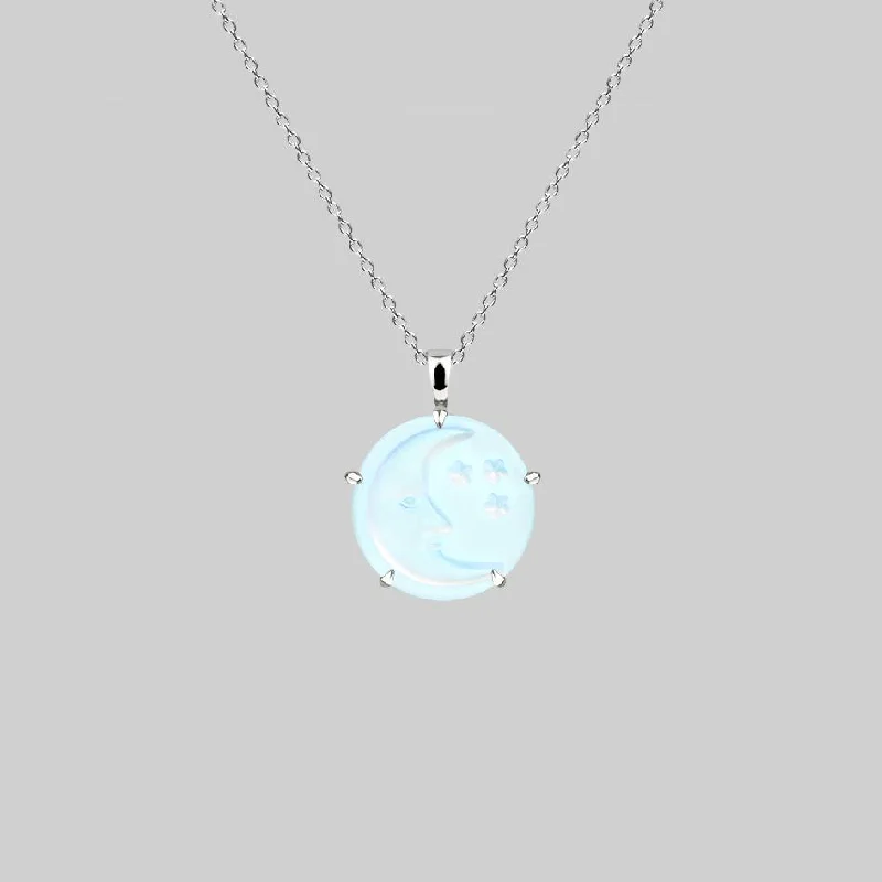 BLUE MOON. Crystal Moon & Star Necklace - Silver