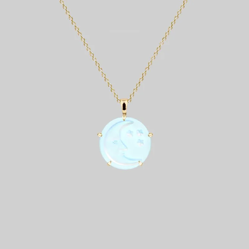 BLUE MOON. Crystal Moon & Stars Necklace - Gold