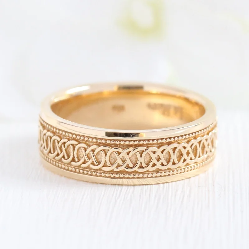 Eternity Celtic Knot Ring 7mm in Solid Gold Men’s Wedding Band