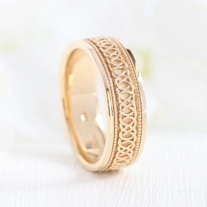 Eternity Celtic Knot Ring 7mm in Solid Gold Men’s Wedding Band