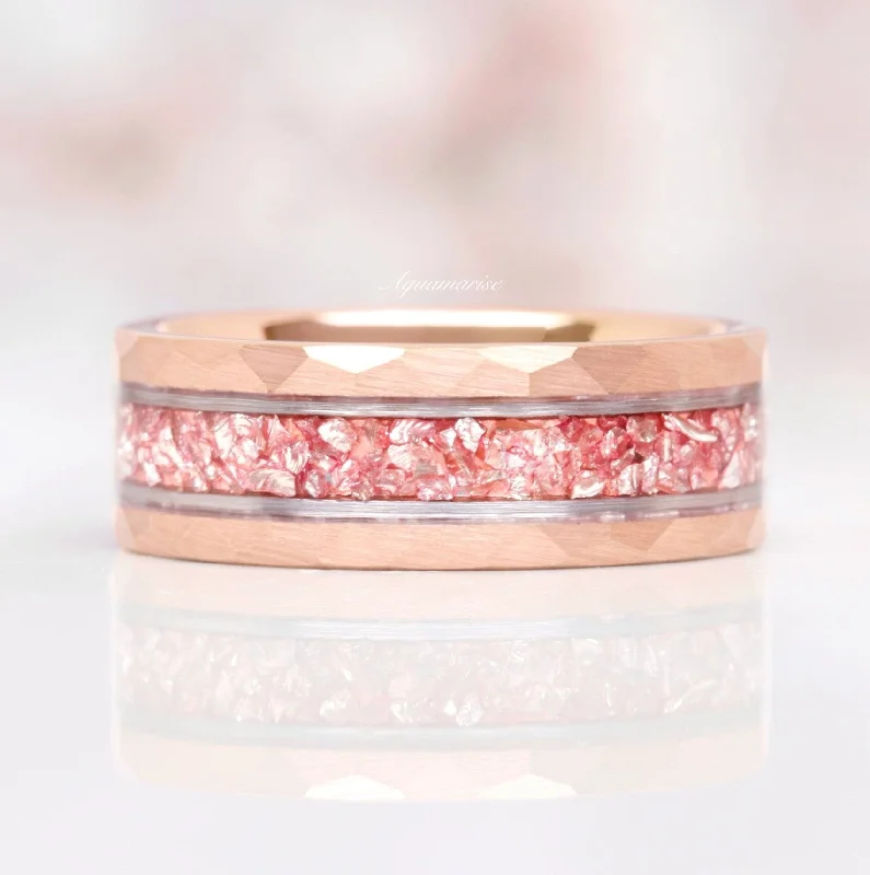 Crushed Morganite Wedding Band- 8MM Rose Gold Tungsten