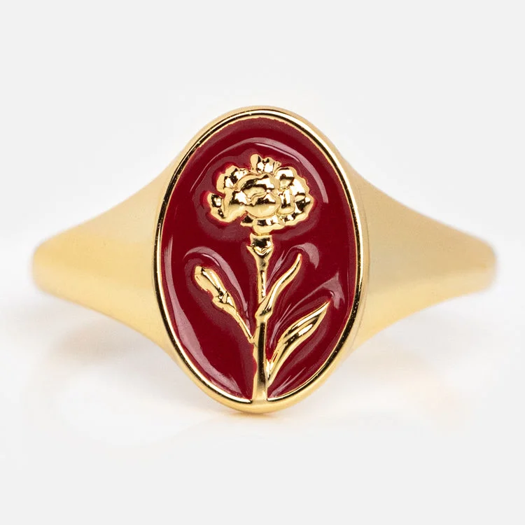 Enamel Birth Flower Signet Ring