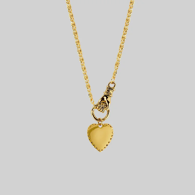 HAND OF GLORY. Grasping Heart Necklace - Gold