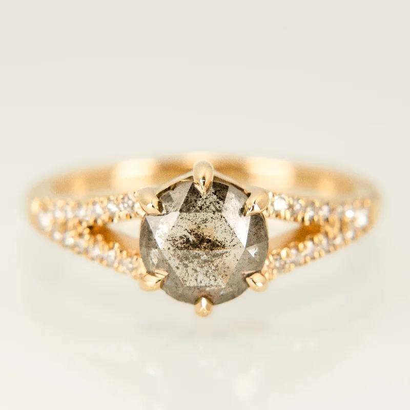 Juniper Pavé Ring - Rose Cut Salt + Pepper Diamond in 14k Yellow Gold