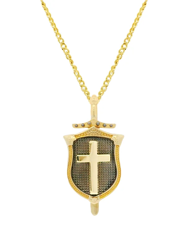 Men's Pendant -10ct Yellow Gold Cross Shield Pendant - 787093