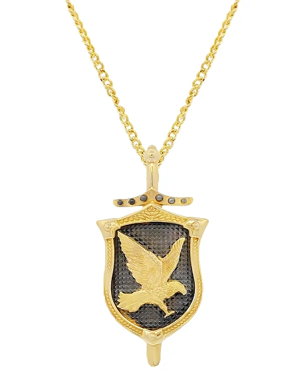 Men's Pendant -10ct Yellow Gold Eagle Shield Pendant- 787094