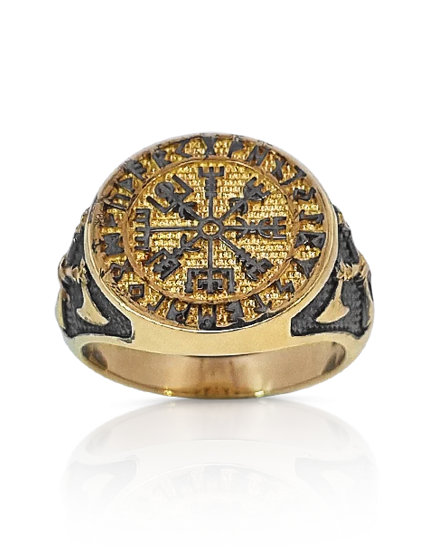 Men's Ring - 10ct Yellow Gold Black Rhodium Viking Ring - 786768