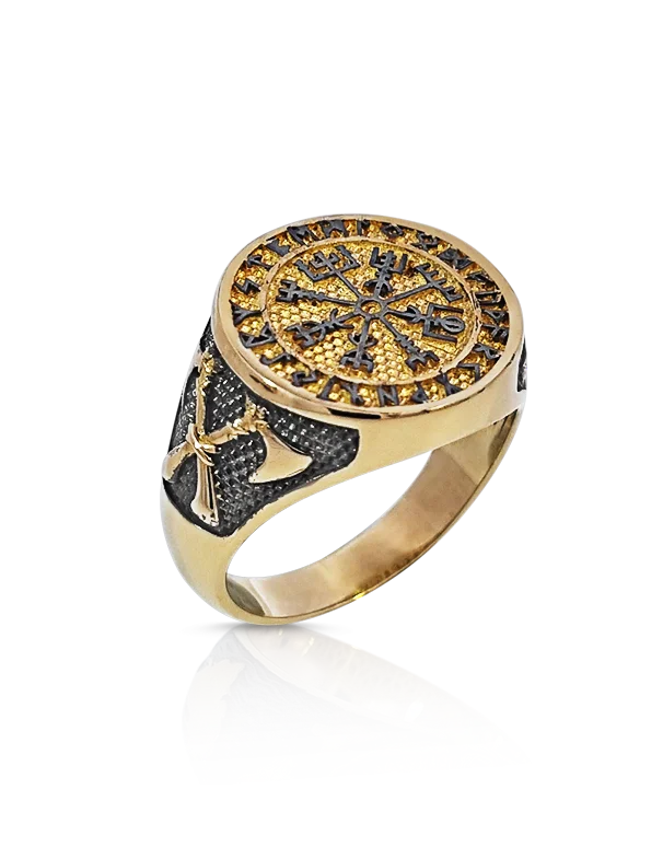 Men's Ring - 10ct Yellow Gold Black Rhodium Viking Ring - 786768