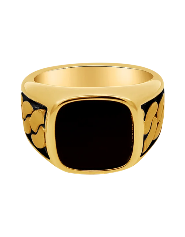 Men's Ring - 10ct Yellow Gold Men's Black Rhodium & Black Onyx Ring - 786763