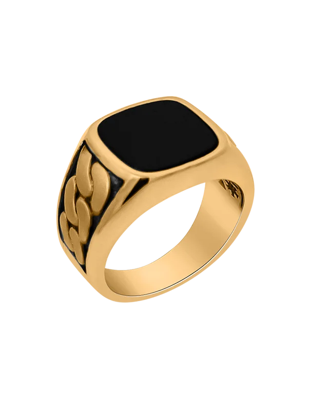 Men's Ring - 10ct Yellow Gold Men's Black Rhodium & Black Onyx Ring - 786763