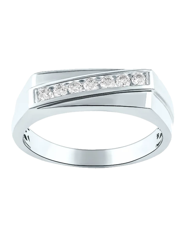 Men's Ring - 9ct White Gold Diamond Gents Ring - 783726