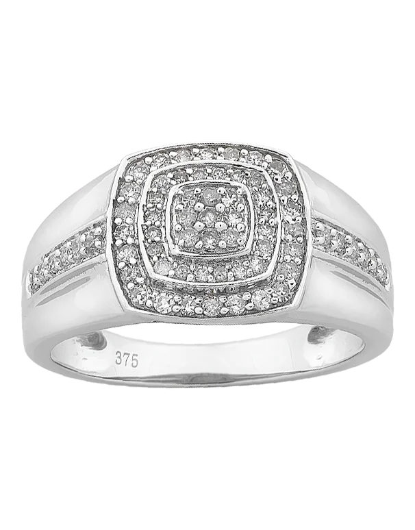 Men's Ring - 9ct White Gold Diamond Set Ring - 766147