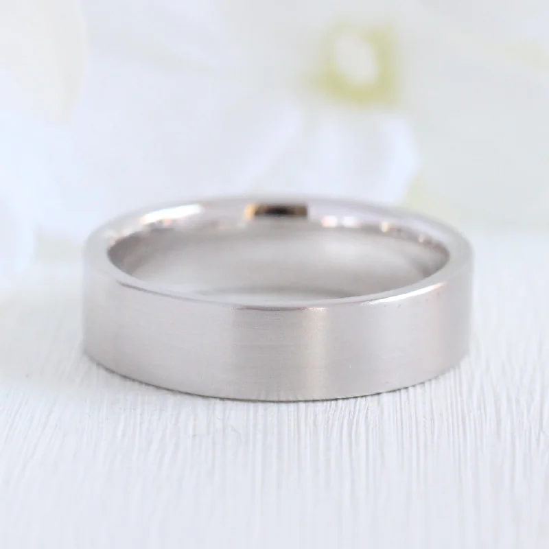 Flat Matte Wedding Band 6mm in White Gold Men’s Comfort Fit Ring