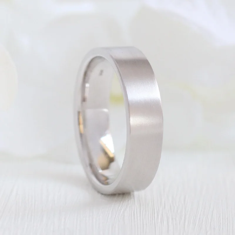 Flat Matte Wedding Band 6mm in White Gold Men’s Comfort Fit Ring