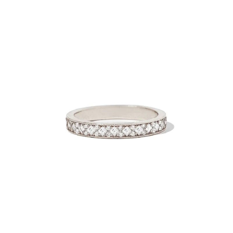 Carré & Round Milgrain Diamond Mosaic Ring