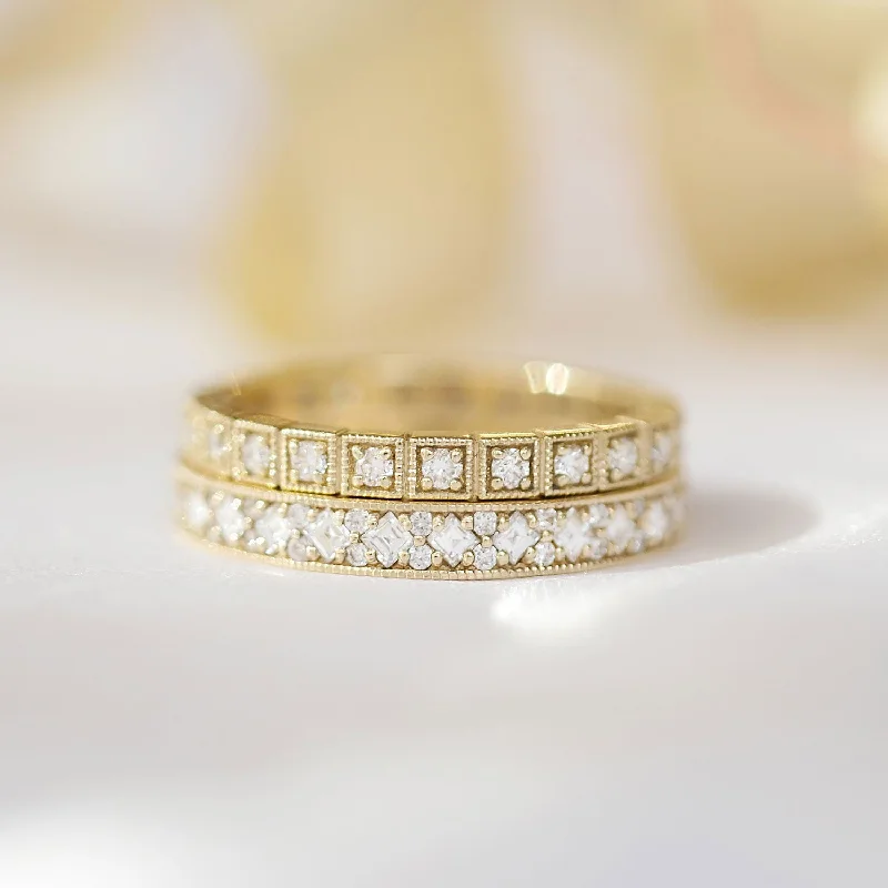 Carré & Round Milgrain Diamond Mosaic Ring