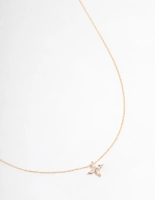 Gold Plated Sterling Silver Marquise Flower Cubic Zirconia Necklace