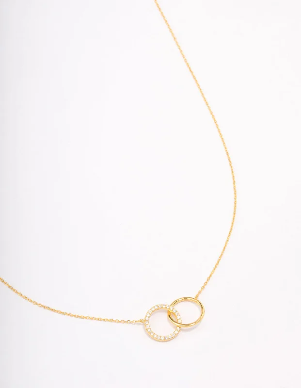 Gold Plated Sterling Silver Paved Link Hoop Necklace