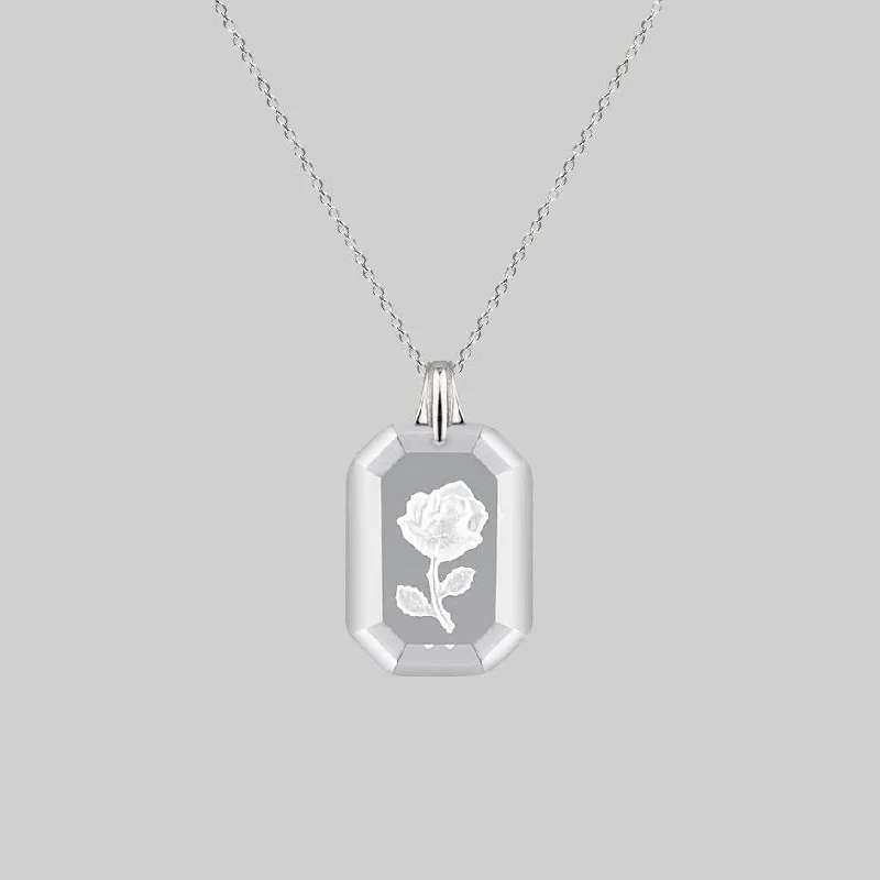 RAPHAEL. Etched Glass Rose Necklace - Silver