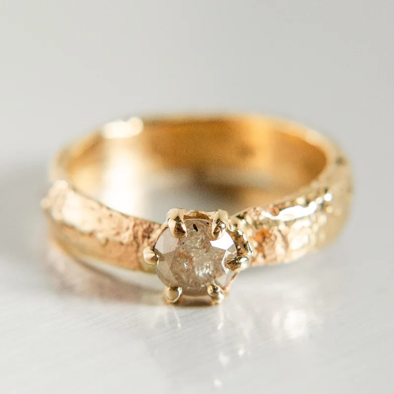 Relic Cypress Ring - Salt + Pepper Diamond in 14k Yellow Sandcast Band