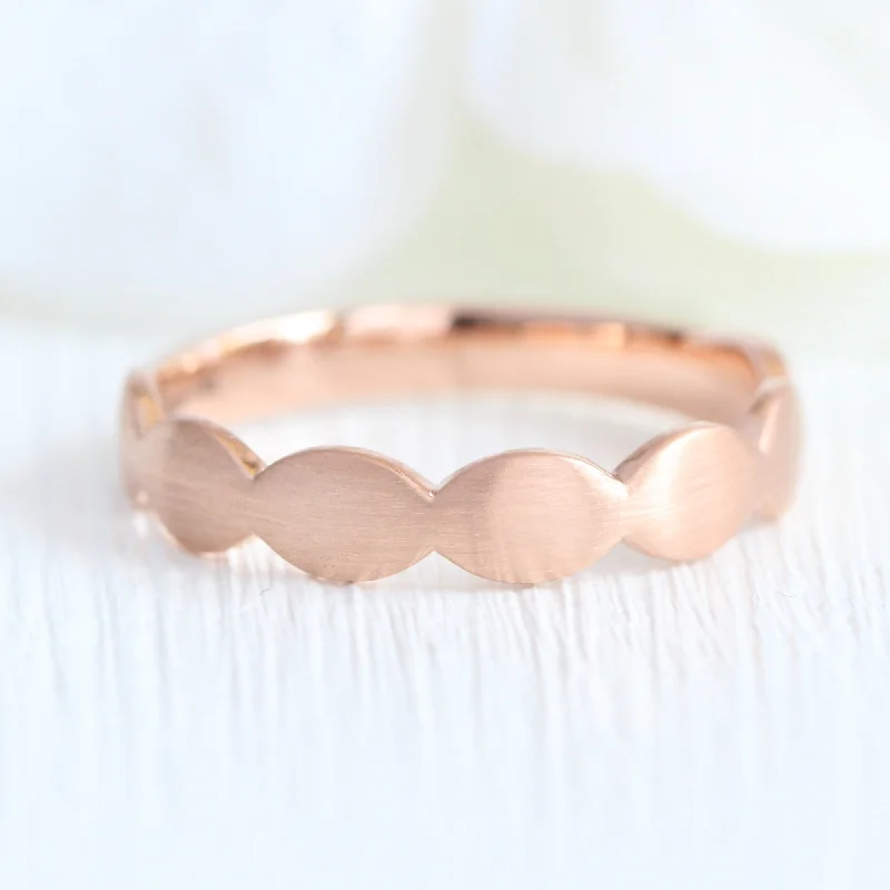 Scalloped Wide Wedding Ring in Solid Gold or Platinum Band