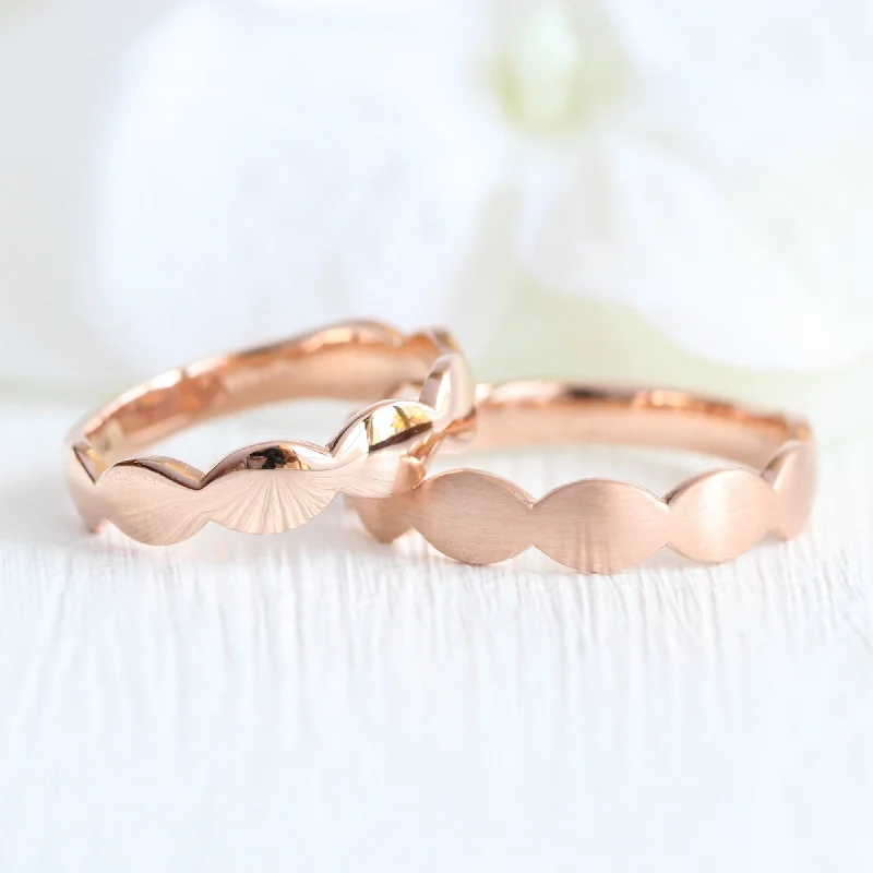 Scalloped Wide Wedding Ring in Solid Gold or Platinum Band