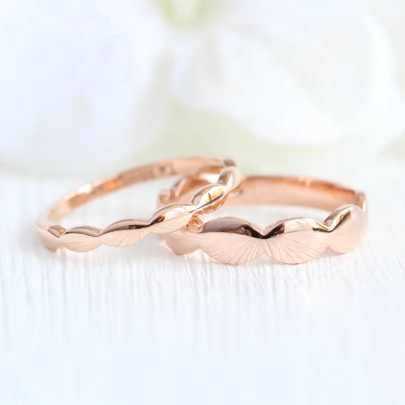 Scalloped Wide Wedding Ring in Solid Gold or Platinum Band