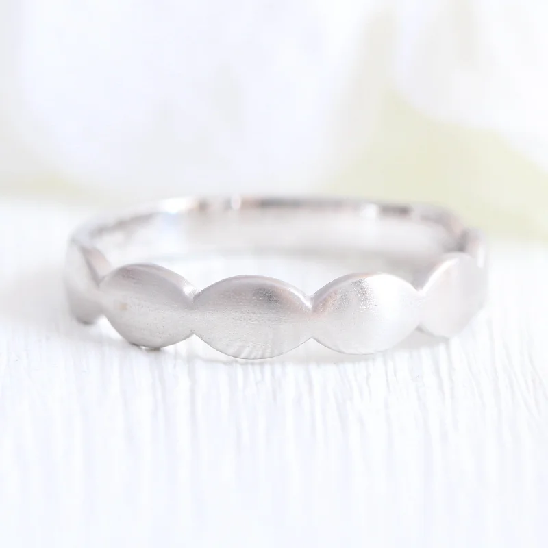 Scalloped Wide Wedding Ring in Solid Gold or Platinum Band