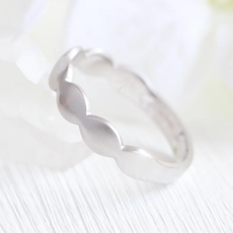 Scalloped Wide Wedding Ring in Solid Gold or Platinum Band