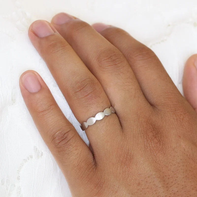 Scalloped Wide Wedding Ring in Solid Gold or Platinum Band