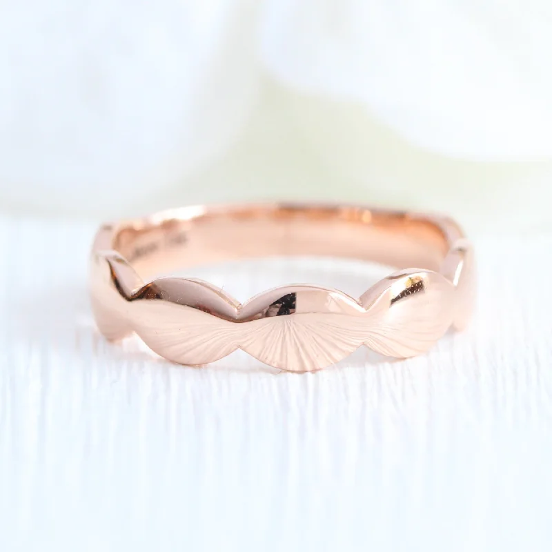 Scalloped Wide Wedding Ring in Solid Gold or Platinum Band