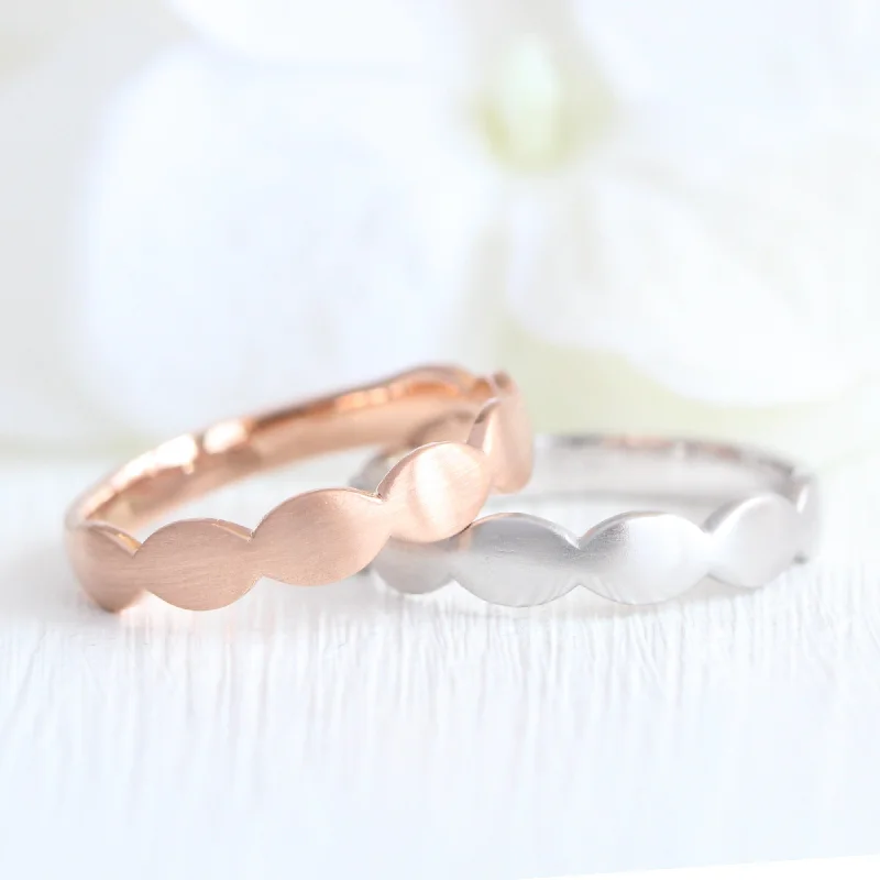 Scalloped Wide Wedding Ring in Solid Gold or Platinum Band