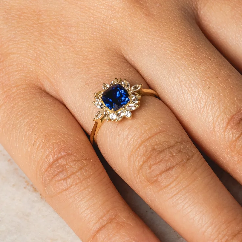 Solid Gold 2024 September Capsule Vintage Inspired Sapphire Statement Ring