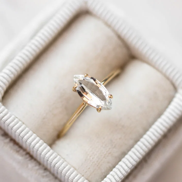 Solid Gold Gemstone Marquise Ring in White Topaz