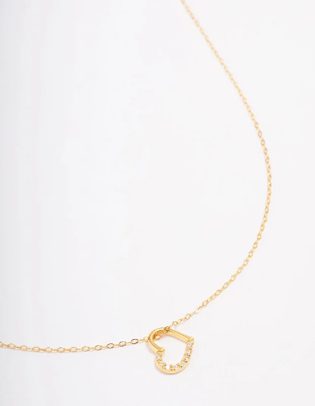 Gold Plated Sterling Silver Open Cubic Zirconia Heart Pendant Necklace