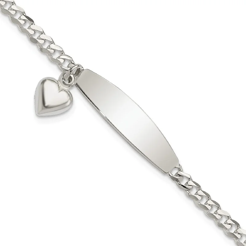 Engravable Sterling Silver 7.5-inch 3.5MM Curb ID Heart Bracelet