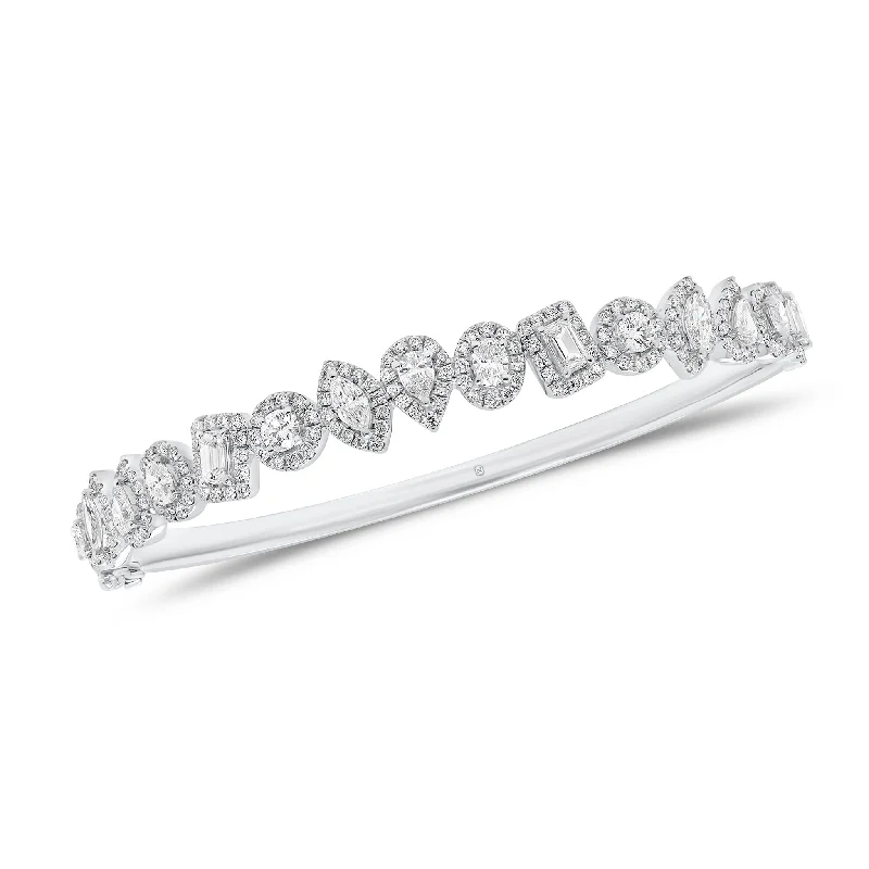 Mixed Shape Halo Diamond Bangle Bracelet