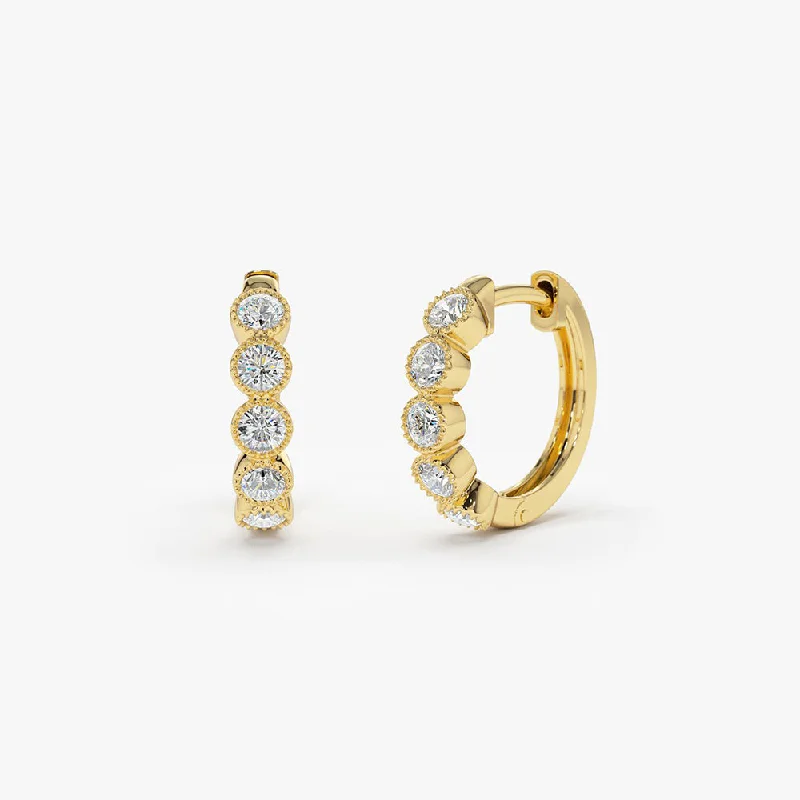 14K Gold Bezel Setting Diamond Huggie Earrings