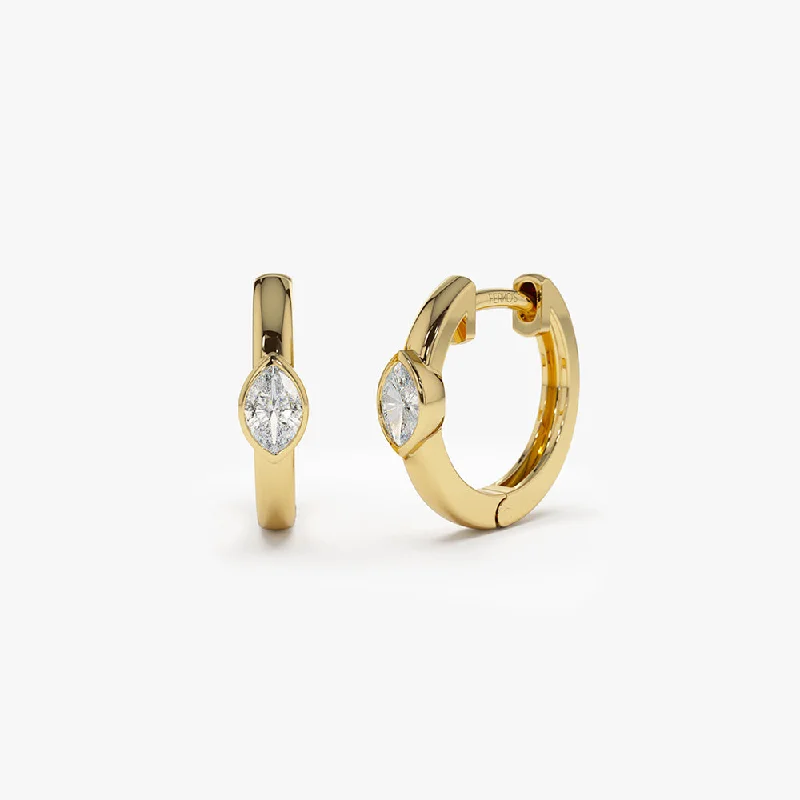 14K Bezel Setting Marquise Diamond Mini Hoops