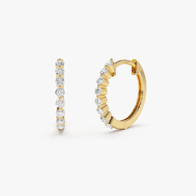 14k Solid Gold Shared Prong Diamond Hoop Earrings