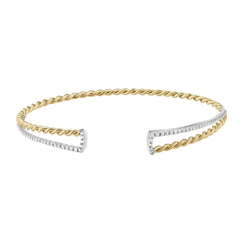 14K Yellow & White Gold Twisted Rope Cuff Bracelet, 7 Inch