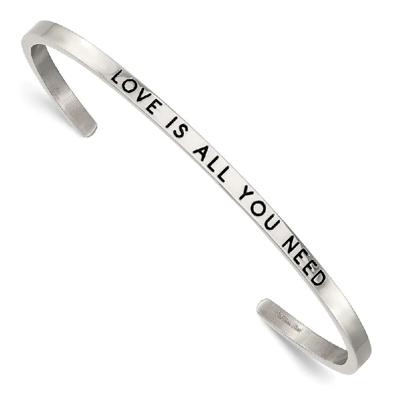 3mm Stainless Steel Enamel Crystal LOVE IS ALL YOU NEED Cuff Bracelet