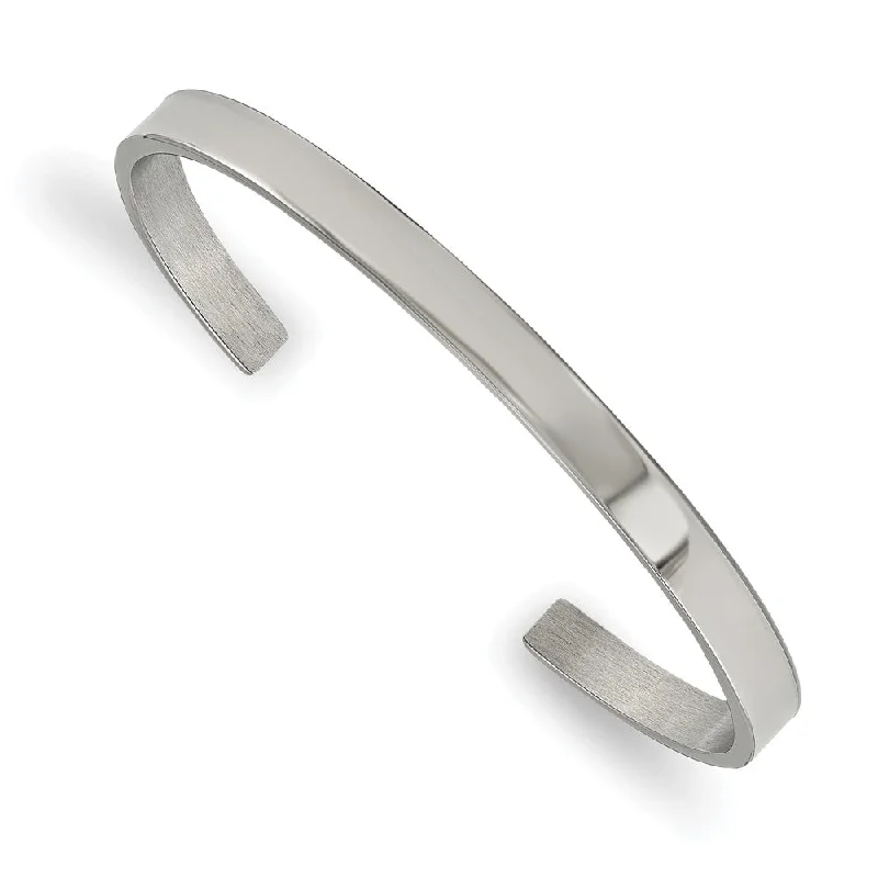 5mm Stainless Steel Polished Flat Cuff Bracelet, 6.5 Inch