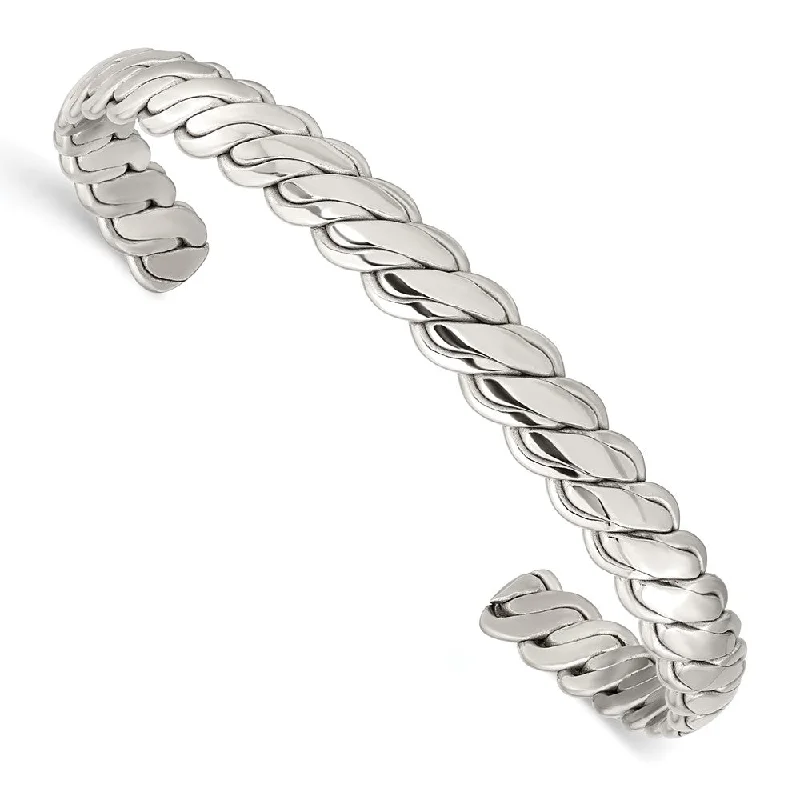 6.5mm Stainless Steel Polished Twisted Cuff Bracelet, 6.5 Inch