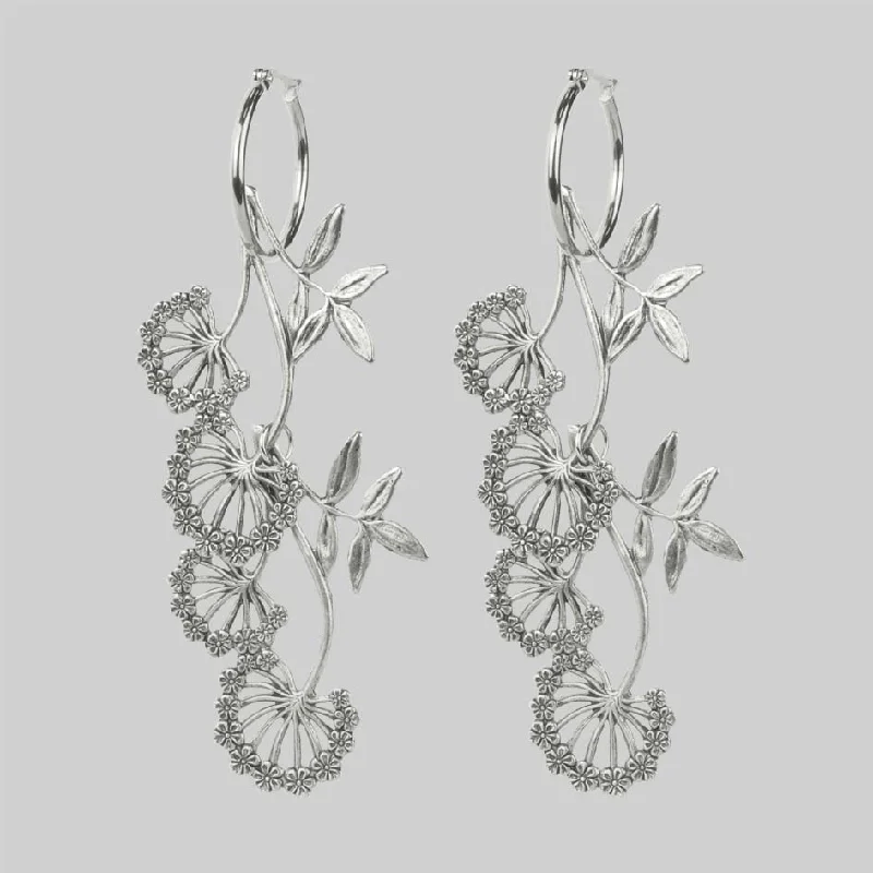 AELLA. Floral Drop Hoop Earrings - Silver