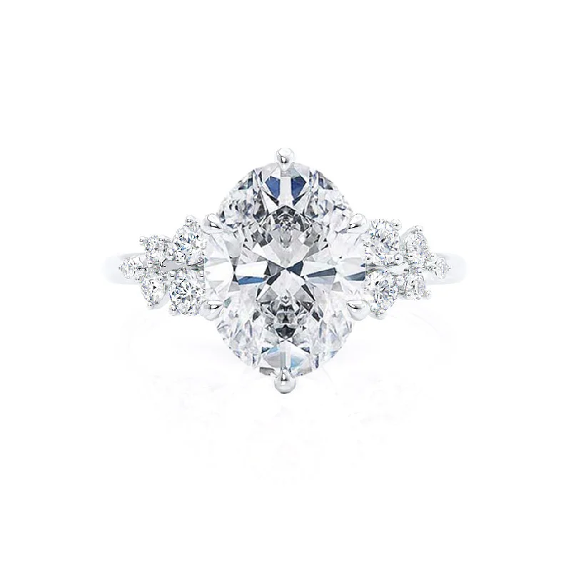 ALYA - Oval Lab Diamond Starburst Cluster Shoulder Set Engagement Ring 950 Platinum