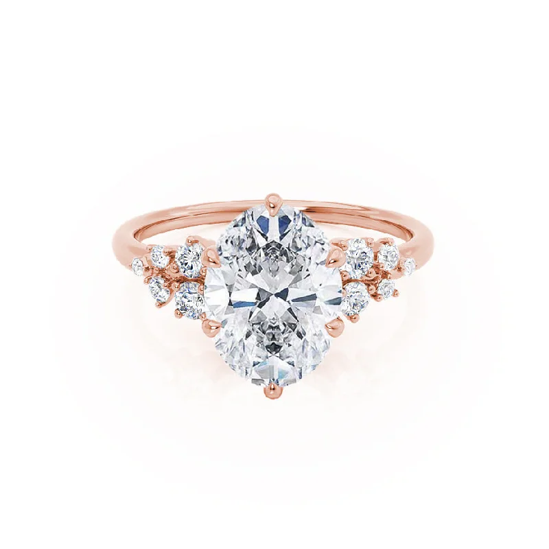 ALYA - Oval Moissanite Starburst Cluster Shoulder Set Engagement Ring 18k Rose Gold